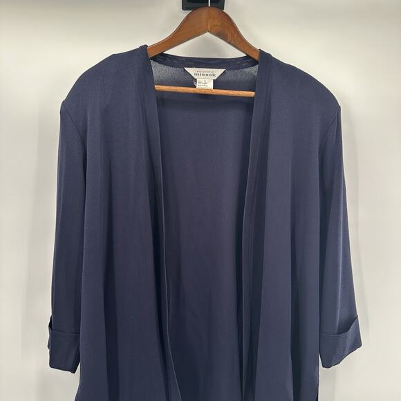 Misook Cardigan Sweater Womens Large Blue Navy Open Slinky Career Church Jacket - Picture 2 of 10
